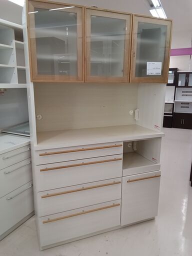 ★ジモティ割あり★ 河口家具 レンジボード 木目ホワイトベージュ W120×D48×H195 クリーニング済み TC1971