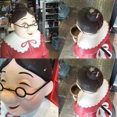 ステラおばさん風 等身大フィギュア 像 約160cm 台座キャスター 看板 オブジェ 赤い服の女性 札幌市 東区 新道東店