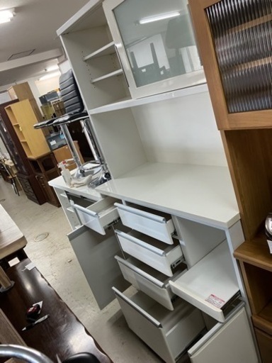 ☆値下げ☆O2403-322 レンジボード 119×50.5×200cm キズ・汚れあり レンジ台が引き出しづらいです 上下連結用ネジ一本足りないです 中古