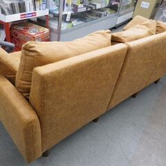 ヴィンテージ風 3人掛けソファ キャメルブラウン レザー調 幅181㎝ 3