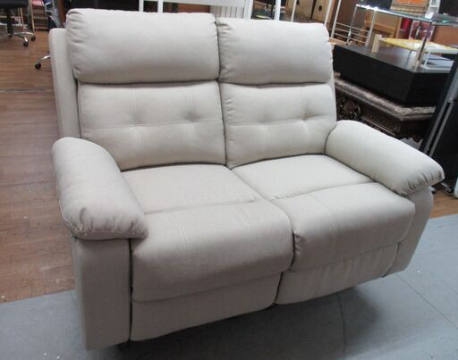 R232 NITORI 手動リクライニング2Pソファ、ベージュ布製、幅140cm Used・美品