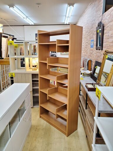 オープン書棚 本棚 コレクションラック/シェルフ ナチュラル 木目模様 棚板可動式■幅80cm×奥行29cm×高さ180cm■近隣配送無料 買取帝国 朝霞店