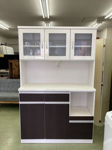 【リサイクルショップ　ピカソ　小松原】幅120 ニトリ 3面レンジボード 食器棚セット キッチン収納 ホワイト/ブラウン★7364★