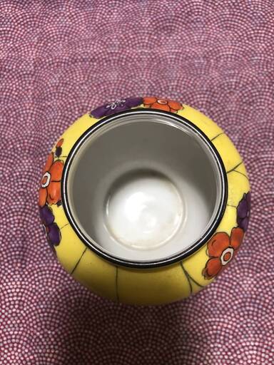 里帰り品 オールドノリタケ アールデコ 黄色い小壷 赤と紫の花文様 M