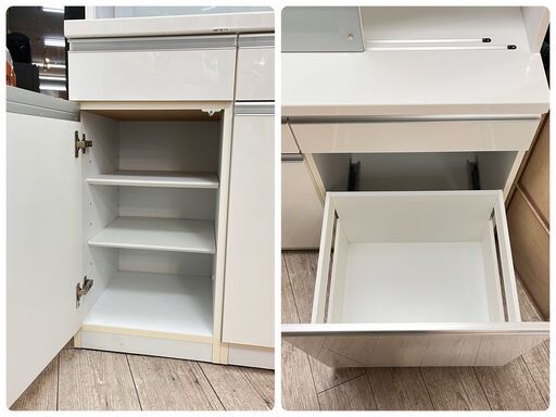 ダイニングボード 食器棚 キャビネット 引戸 モア100 白 ホワイト 鏡面