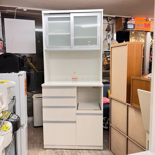 高橋木工所 キッチンボード ハイカウンター ソフトクローズ引出し オルゾ90 白 ホワイト 食器棚 レンジボード レンジ台★買取帝国 志木店