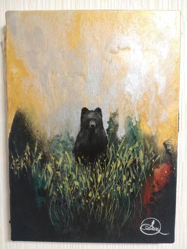 クマの油絵◆1点物の原画◆F4号サイズ/作者サイン入り