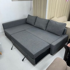 【超美品‼️】イケア 227cm幅3人掛けカウチソファ《フリーヘーテン》 ソファベッド 収納スペース付き グレー♪