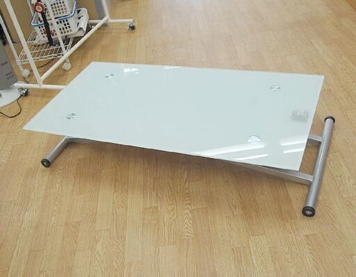 ニトリ ガラス昇降センターテーブル アクティブ 幅120×奥60×高24～75.5cm ホワイト 横キャスター付き リビングテーブル NITORI 札幌市 清田区 平岡