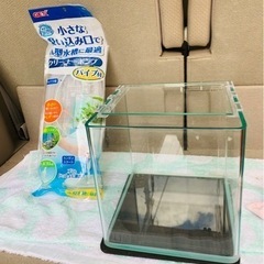 値下げ❗️★角が丸い20センチ正方形の水槽★クリーナーポンプセット！