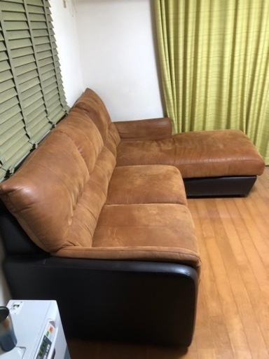 値下げ首までリラックス本皮3人用Ｌ型ソファ