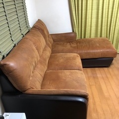 値下げ??首までリラックス?本皮3人用L型ソファ