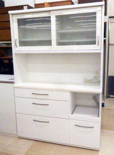 ニトリ キッチンボード(コパン 120KB WH) ホワイト 幅120cm 鏡面タイプ 食器棚 札幌市清田区