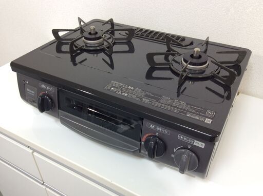 （3/14受渡済）JT8421【RINNAI/リンナイ ガスコンロ 都市ガス】美品 2018年製 KG34NBKL 家電 キッチン レンジ ガステーブル 左側強火 ホーロー
