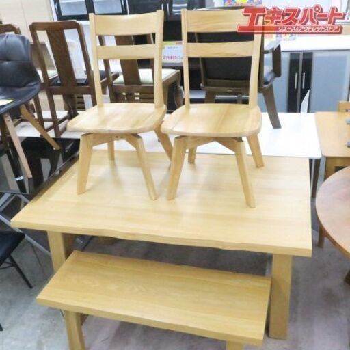 ユートップ  タモ無垢材 ベンチダイニング 4点セット 富岡店