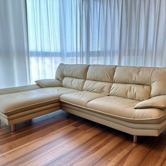 カウチソファー 本革 3人掛け アイボリー レザー 高級 大型ワイド