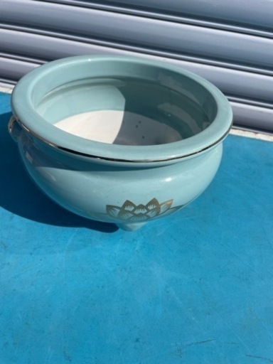 中古 青磁 香炉 仏具 金蓮 ハス 置物 1