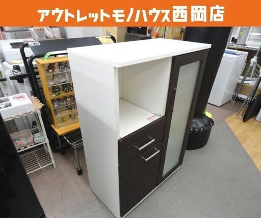 現状特価品！ ミドルレンジボード 幅80cm 奥行42cm 高さ115㎝ ダークブラウン エナメル レンジ台 キッチンボード 札幌 西岡店