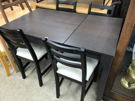イケア IKEA ダイニング伸縮テーブルセット　EKEDALEN　エーケダーレン シリーズ ダイニングテーブル5点セット ダイニング イス4脚　 アンティーク風 アンティークス ダークブラウン　無垢材 北欧 おしゃれ クリーニング済 堺市 石津【ジャングルジャングルサカイ石津店】