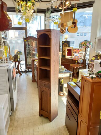 ヴィンテージ トールキャビネット 1980-90年代■可動式棚 引出し 扉 ブラウン 木目模様■幅30㎝×奥行27cm×高さ165㎝■近隣配送無料 買取帝国 朝霞店