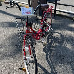 美品!!自転車 No.1074 レッド 27インチ 鍵、LEDオートライト付き 6段
