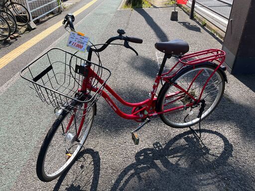 美品!!自転車 No.1074 レッド 27インチ 鍵、LEDオートライト付き 6段