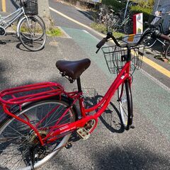 美品!!自転車 No.1074 レッド 27インチ 鍵、LEDオートライト付き 6段