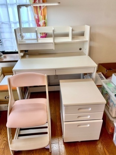 最終処分価格☆美品☆ ジュニア学習机+収納ワゴン+チェアの3点セット