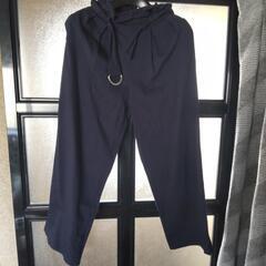 GU　紺色　綿　ややワイドパンツ　ｓサイズ　ウェストゴム入　服/...