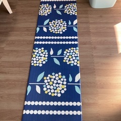 【訳あり】拭ける キッチンマット 45ｘ180cm ポンポンブルー