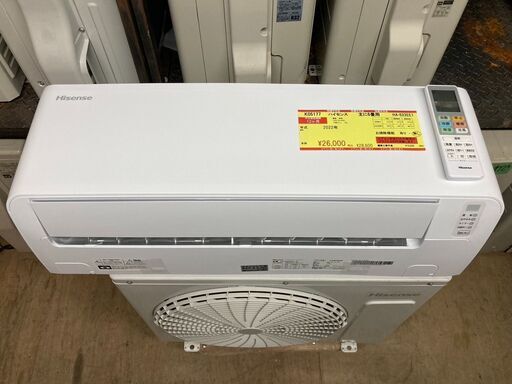 K05177　ハイセンス　2022年製　中古エアコン　主に6畳用　冷房能力　2.2KW ／ 暖房能力　2.2KW