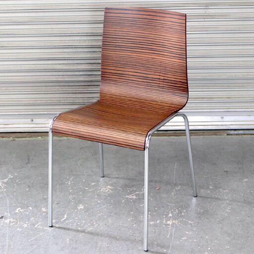 T875) Calligaris スタッキングチェア 木製 ステンレス 椅子 イス 天然木 カリガリス ダイニング イタリア製 ウッド 希少 スツール カフェ