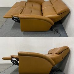 2人掛け 本革 両側電動リクライニングソファ 幅160 キャメル リビング レザー パワーシート 馬場家具 中古家具 店頭引取歓迎 R8084