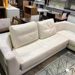 《カッコ良さ重視！》カウチソファ　白　レザー　本革　大型　ソファ