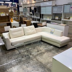 《カッコ良さ重視！》カウチソファ　白　レザー　本革　大型　ソファ