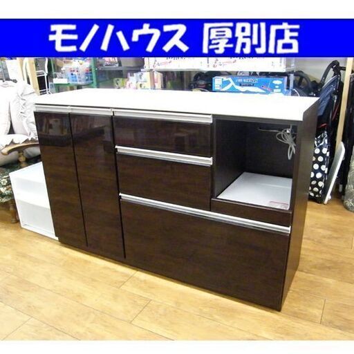 ミドルレンジボード 幅140 ブラウン 木目 ニトリ アルミナ2 ダークブラウン キッチンカウンター レンジ台 キッチンボード レンジボード ラック 食器棚 キッチン収納 NITORI 札幌市 厚別区
