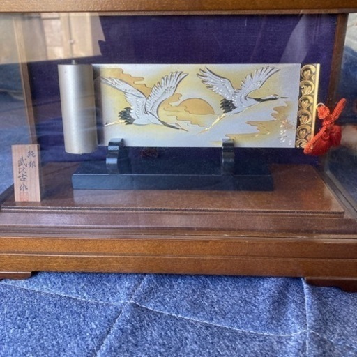 武比古作　純銀絵巻物　鶴