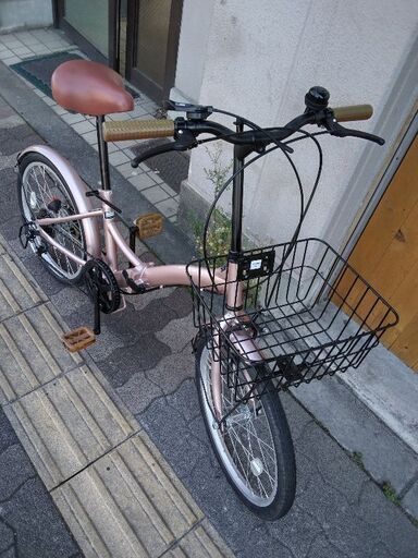 美品☆20吋 折り畳み自転車 外装6段/ローズ系