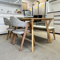 【超美品‼️】定価13万♪ 大川家具 140cm幅4人掛けダイニングテーブルセット 片側ベンチ 関家具 木製ブラウン♪