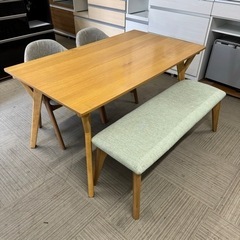 【超美品‼️】定価13万♪ 大川家具 140cm幅4人掛けダイニングテーブルセット 片側ベンチ 関家具 木製ブラウン♪