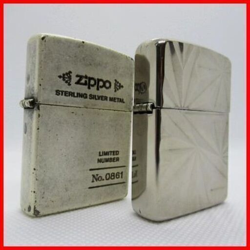 b67 《美品》 zippo ジッポライター 2個セット 限定品 スターリングシルバーメタル アーマー シャインカットモデル まとめ売り セット販売 激レア ビンテージ