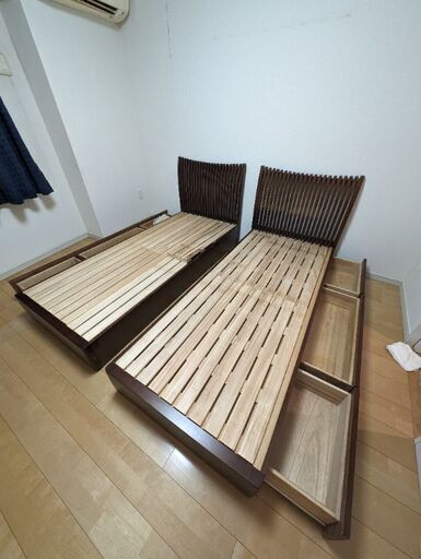 引き出し付 すのこ シングルベッドフレーム2台