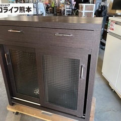 食器棚　両面収納カウンター　ブラウン