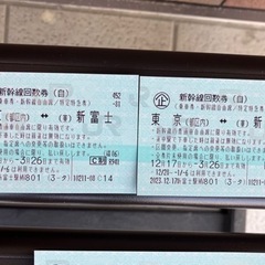 東海道新幹線　新富士ー東京　往復切符