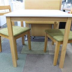 幅70㎝ 2人掛け ダイニングセット 椅子2脚付き ホワイト天板 椅子グリーン ニトリ 札幌 北20条店