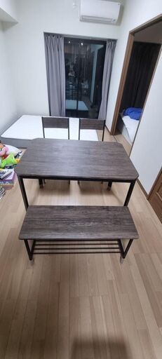 萩原 ダイニングテーブルセット ダイニングセット ベンチタイプ 【リアルな木目調】 子供 コンパクト 幅100 ブラック LDS-4604BK