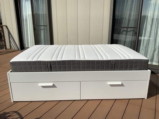 【IKEA】セミダブルベッド　白　引き出し収納付