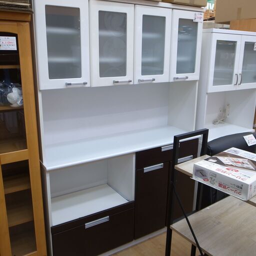 125/603 オープン食器棚 ホワイト/ダークブラウン【モノ市場知立店】