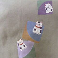 ☆切らずに出来る作り帯☆名古屋帯☆可愛いねこ柄☆草木染