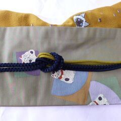 ☆切らずに出来る作り帯☆名古屋帯☆可愛いねこ柄☆草木染
